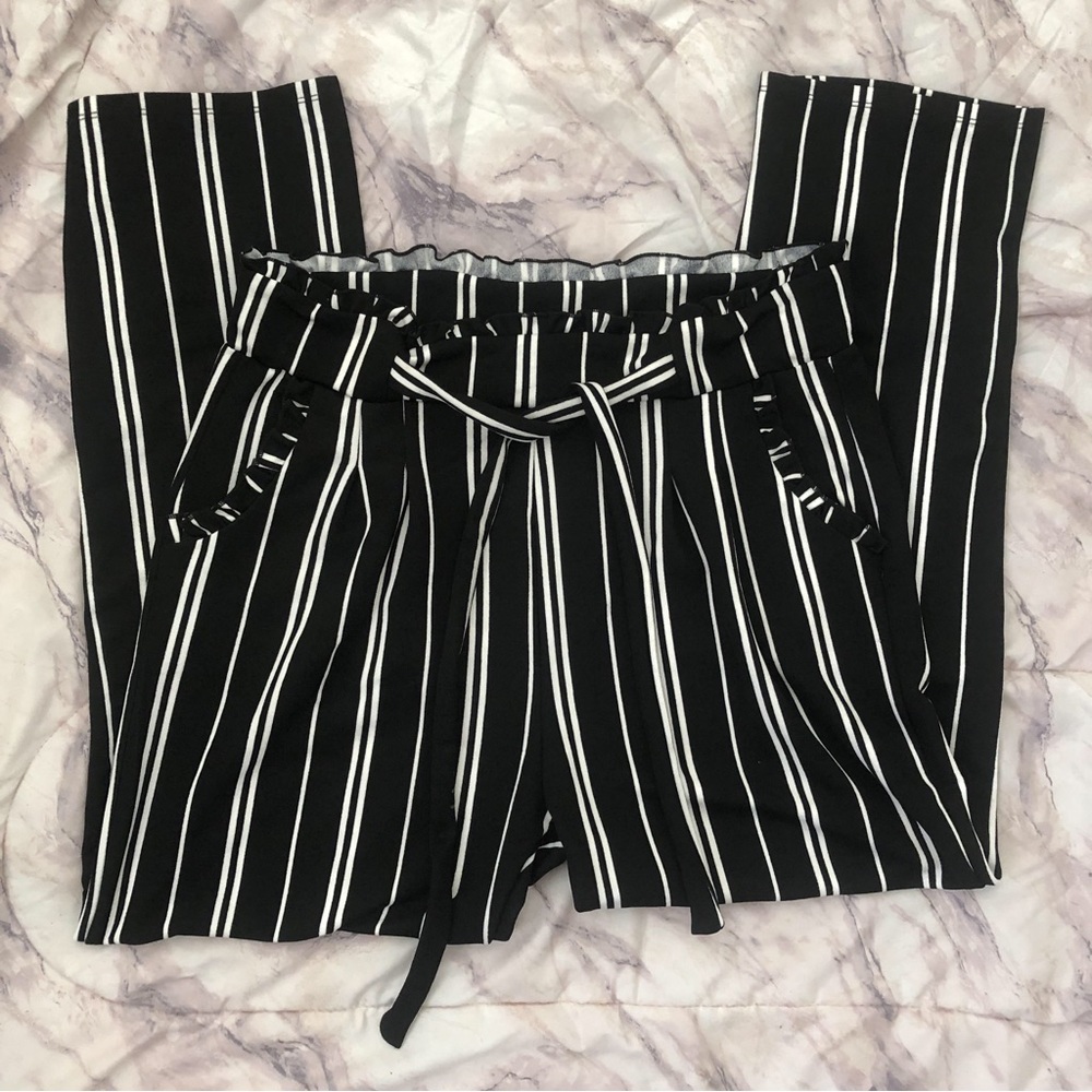 Black and White Striped Dress Pants